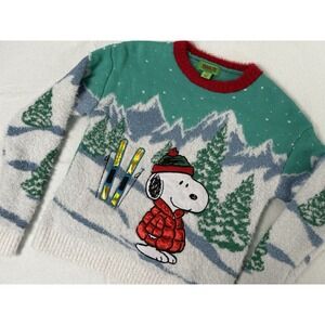 Women's XS Snoopy Christmas Sweater Holiday Peanuts Snow Ski